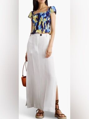 $895 ALTUZARRA Darcey Ruffled Printed Top